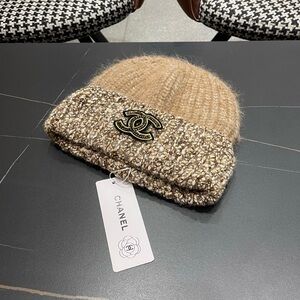 Beige and Brown Knit Hat